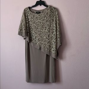 R & M Richards Gold Asymmetrical Embellished Sheath Dress